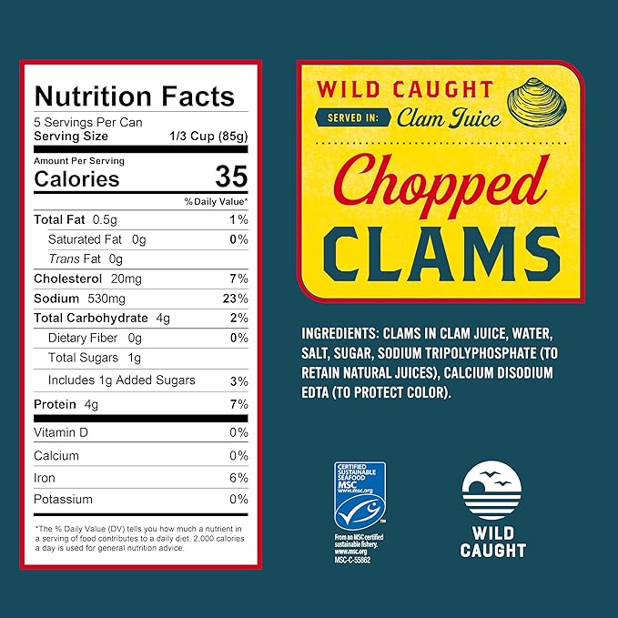Snow's Wild Caught Chopped Clams Canned, 15 oz Can (Pack of 12) - Served in Clam Juice - 4g Protein