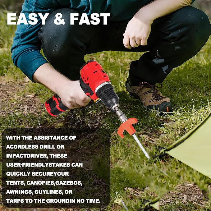 16 Pack Screw in Tent Stakes Heavy Duty,8 Inch Ground Anchors Screw in,Metal Stakes with Hex Head