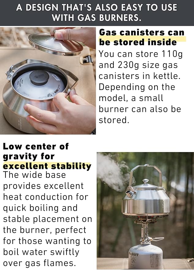CAMPINGMOON 1L Campfire Kettle Seamless One-Piece Stainless Steel Wide Bottom Wide Spout Integrated