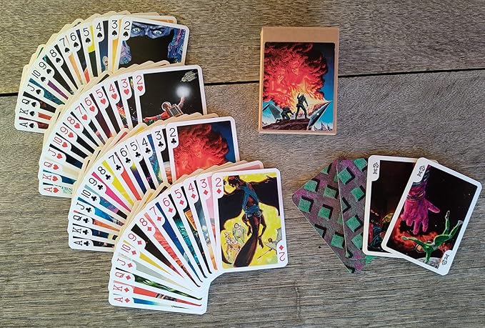 Battles with Aliens Playing Cards (Poker Deck 54 Cards All Different) Vintage Retro SciFi Space