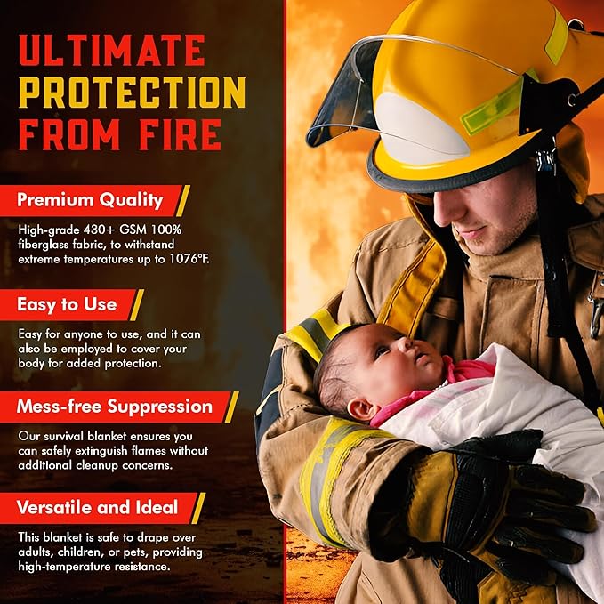 Mart Cobra Emergency Fire Blanket for Home and Kitchen - 4 Pack - Fire Blankets Emergency for Home