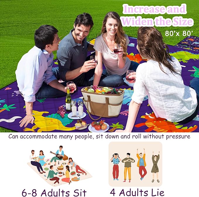 Extra Large Picnic Blanket Waterproof,80"x 80"Foldable Machine Washable Beach Blankets,Outdoor