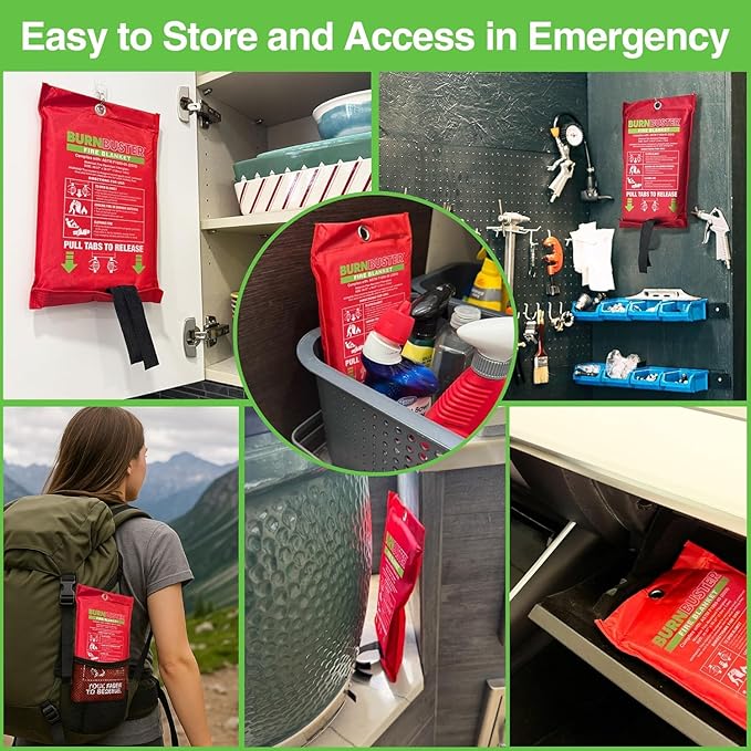 5-Pack Emergency Fire Blanket - ASTM Certified Fire Suppression Blanket for Home, Kitchen, Grill