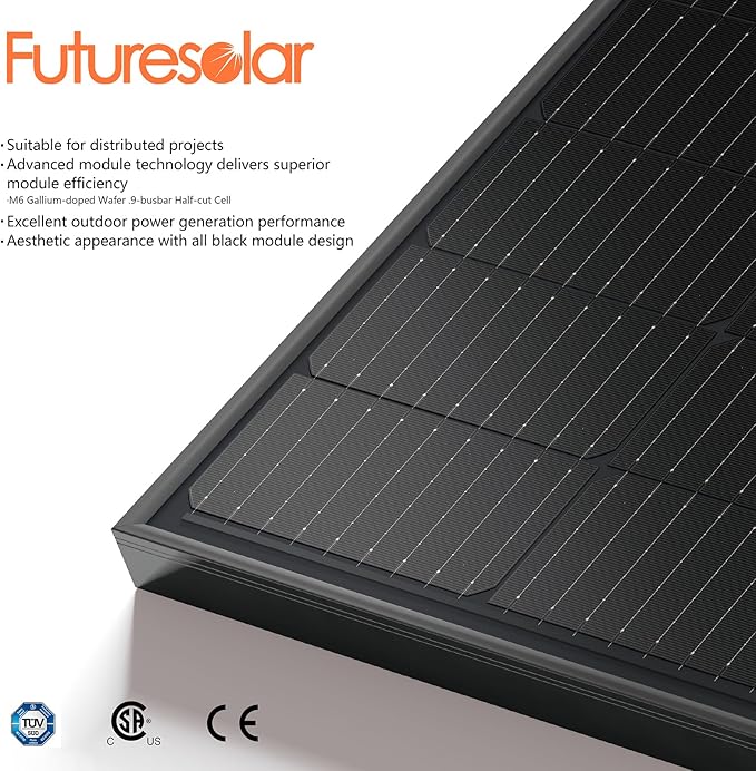 2PCS Solar Panels 360 355 Watt 24 Volt, Total 720W High-Efficiency Half Cell Monocrystalline PV