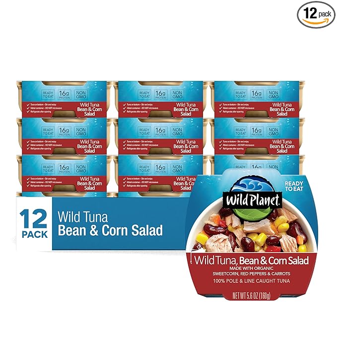 Wild Planet Ready-to-Eat Wild Tuna, Bean & Corn Salad with Organic Sweetcorn, Red Peppers and