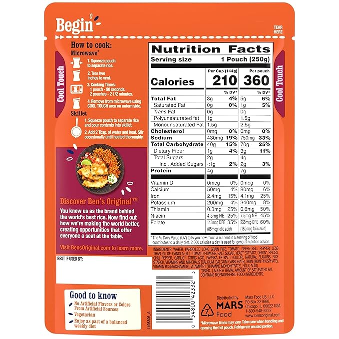 BEN'S ORIGINAL Ready Rice Spanish Style Flavored Rice, Easy Dinner Side, 8.8 OZ Pouch (Pack of 12)