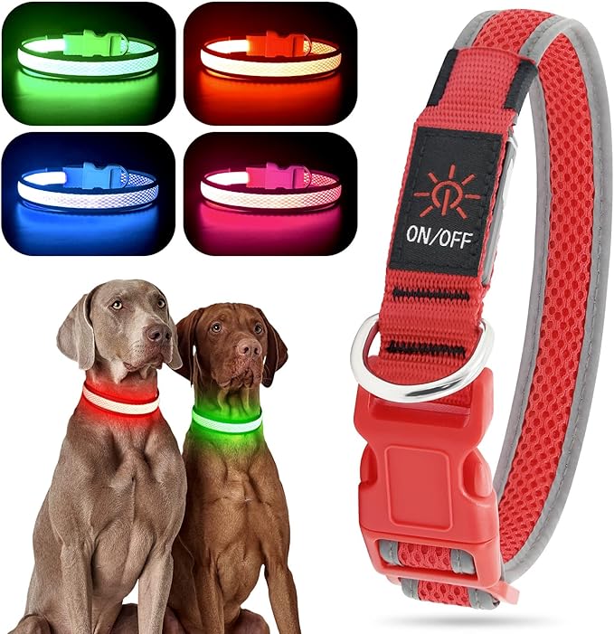 YFbrite Light up Dog Collar, USB Rechargeable LED Puppy Collar Super Bright Adjustable Glowing Dog