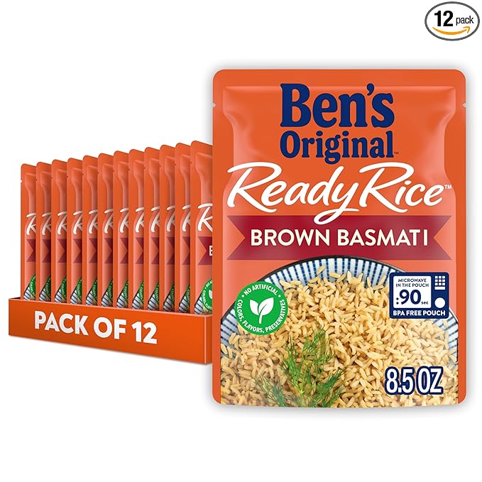 BEN'S ORIGINAL Ready Rice Brown Basmati Rice, Easy Dinner Side, 8.5 oz Pouch (Pack of 12)