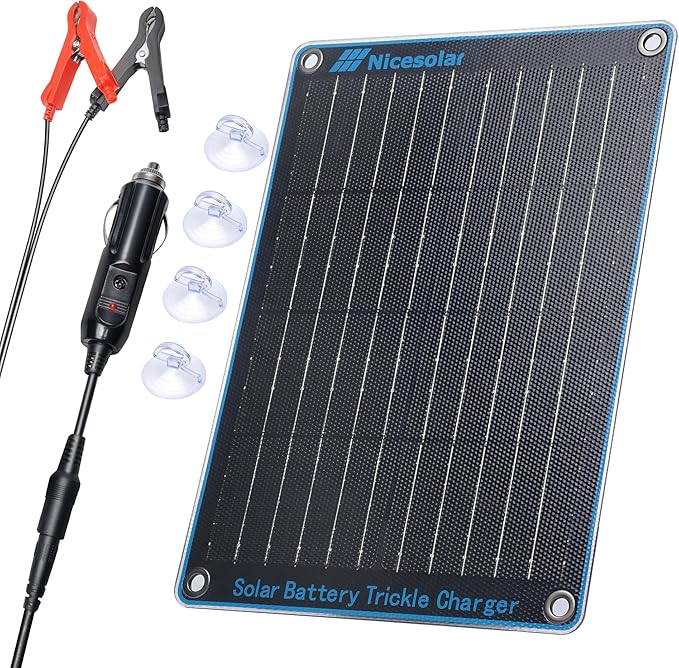 Nicesolar 10W 12V Solar Panel Car Battery Trickle Charger & Maintainer with Cigarette Lighter Plug