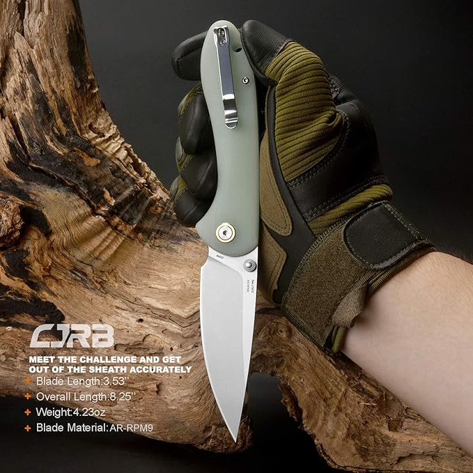 CJRB Feldspar Pocket Folding Knife Stonewash AR-RPM9 Steel Blade G10 Tactical Handle EDC Knives