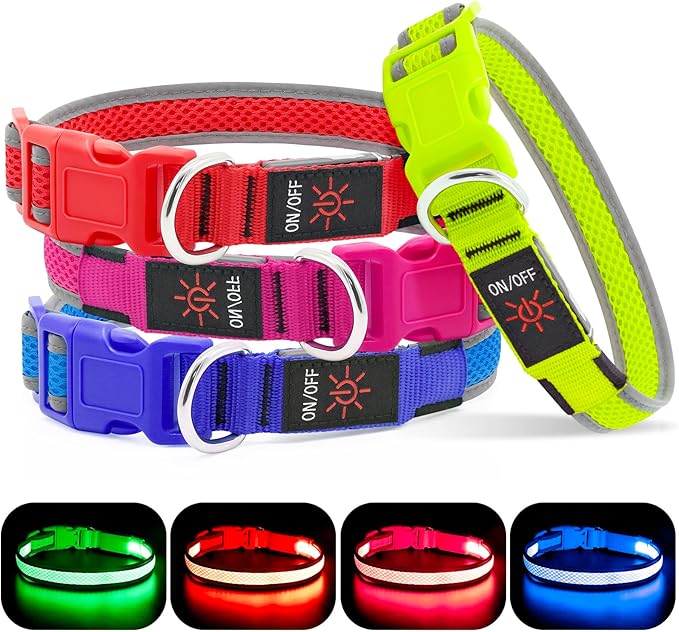 YFbrite Light up Dog Collar, USB Rechargeable LED Puppy Collar Super Bright Adjustable Glowing Dog
