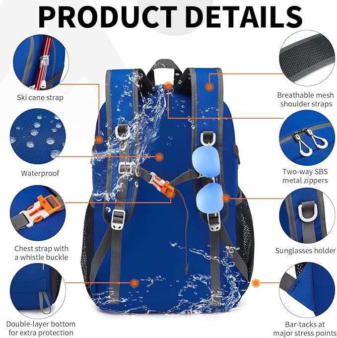 35L Lightweight Packable Backpack – Durable Foldable Daypack for Travel, Hiking, and Gym (Blue)