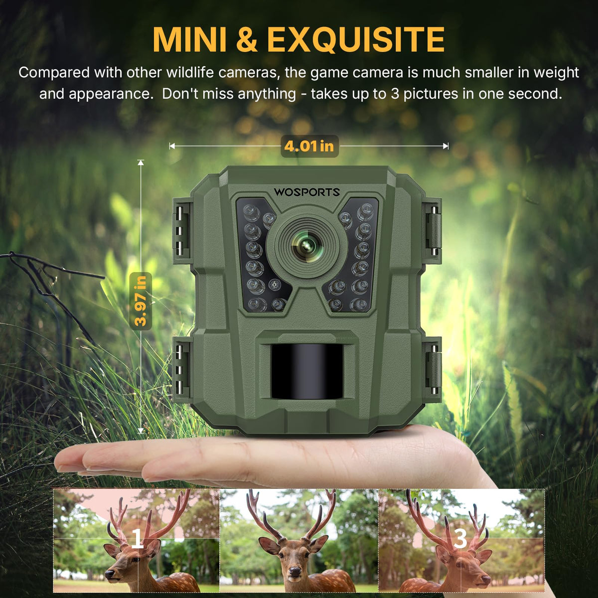 WOSPORTS Trail Camera - 24MP, 1080P, Mini, Waterproof, Fast Trigger - product view 3