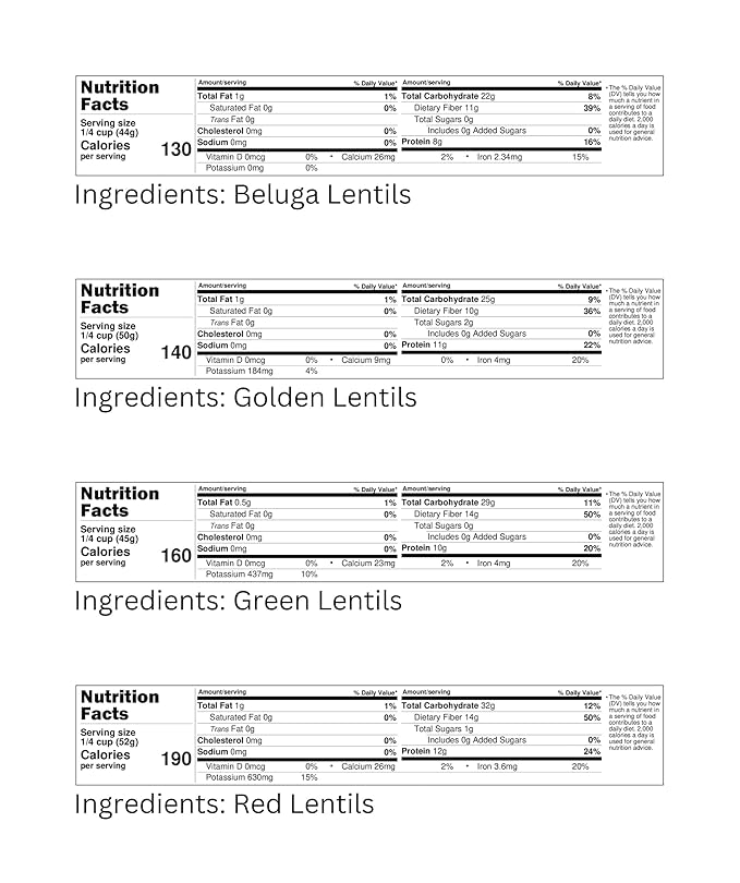 Clear Creek 100 LB Lentil Bundle: Beluga Lentils, Gold Lentils, Green Lentils, Red Lentils in 25 LB