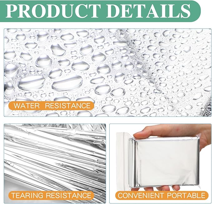 Macarrie 120 Pack Emergency Foil Thermal Blankets Silver Foil Survival Blanket Space Blanket