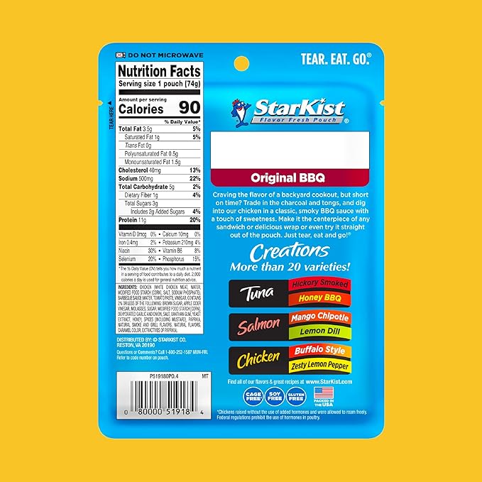 StarKist Chicken Creations Original BBQ, Single Serve Pouch, 2.6 oz