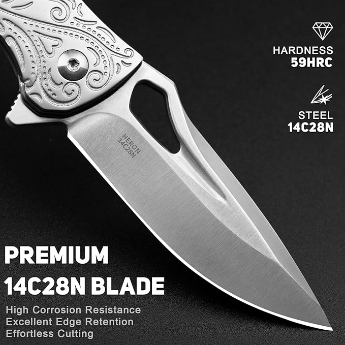 NedFoss Heron Pocket Knife for Men, 2.8" 14C28N Steel EDC Knife with Premium Sandalwood Handle