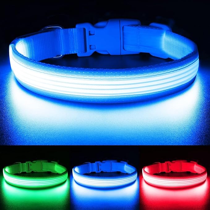 YFbrite Light up Dog Collar, USB Rechargeable LED Puppy Collar Super Bright Adjustable Glowing Dog