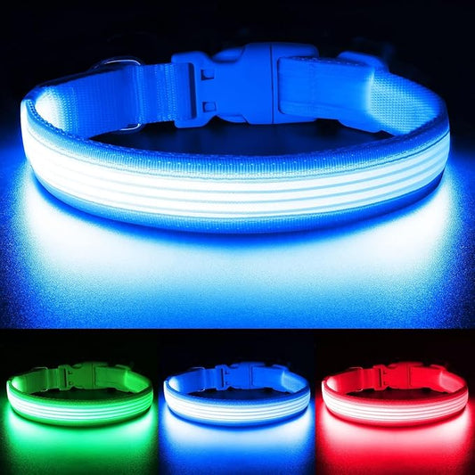 YFbrite Light up Dog Collar, USB Rechargeable LED Puppy Collar Super Bright Adjustable Glowing Dog