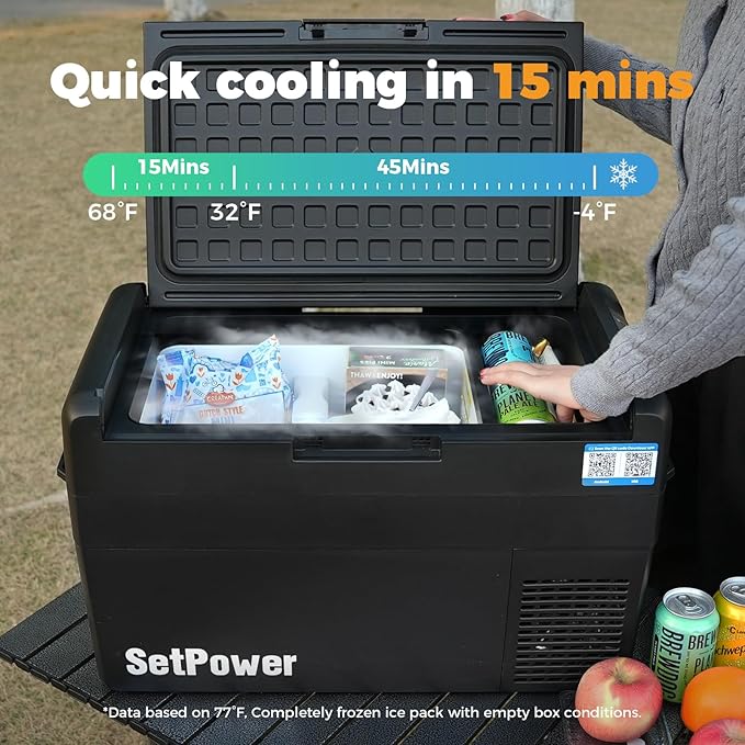 Setpower RF25 12V Refrigerator 27 Quart Portable Electric Cooler for Vehicles Car Freezer With