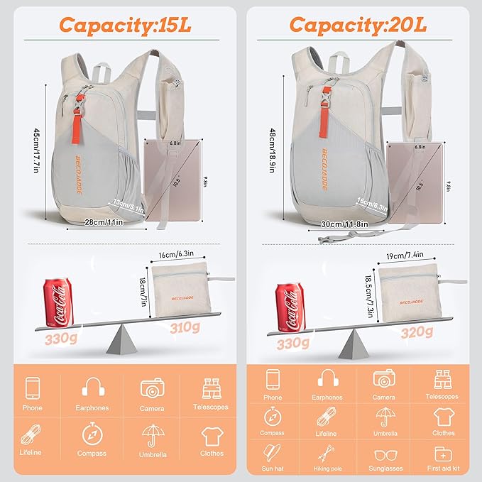 15L Small Hiking Backpack for Men Women Foldable Packable Back Pack Ultralight Hiking Daypack for