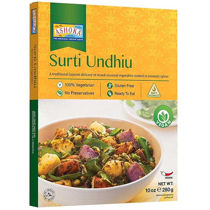 Ashoka Microwavable Meals 1932, Plant-Based Curry, Mixed Vegetables, All-Natural Entrees, Surti