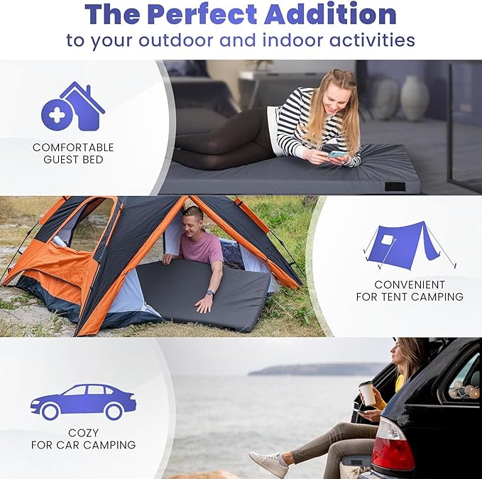 Hazli Matrix Comfort-Cell Memory Foam Camping Mattress Pad - Roll Up Mattress for Adults - Portable