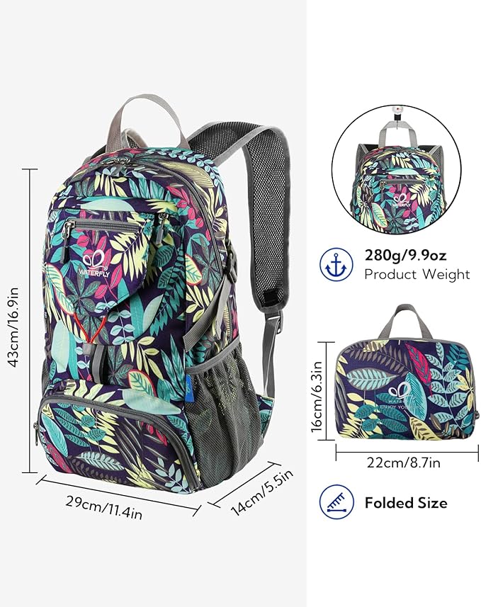 WATERFLY Small Lightweight Packable Backpack: 20l Ultra Light Foldable Travel Hiking Camping