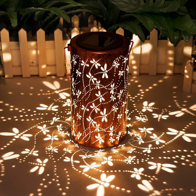 Birthday Gifts for Women,Solar Lanterns Outdoor Hanging Lantern Lights, Dragonfly Hollowed-Out