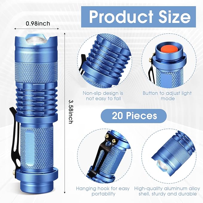 Fumete 20 Pieces LED Flashlight Mini 3 Mode Tactical Torch Small Water Resistant Pocket Flash Light