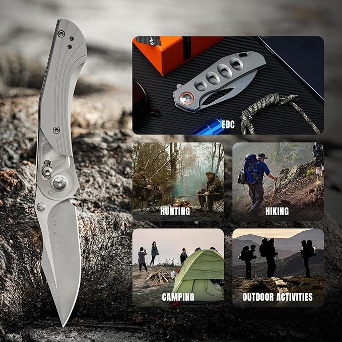 Kizer Mini Mystic Pocket Knife, 3.2" Nitro-V Blade EDC Knife with Gray Aluminum and Acrylic Handle