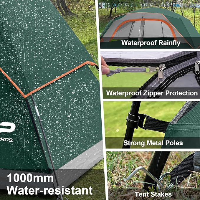 CAMPROS CP Tent 8 Person Camping Tents, Waterproof Windproof Family Tent with Top Rainfly, Large