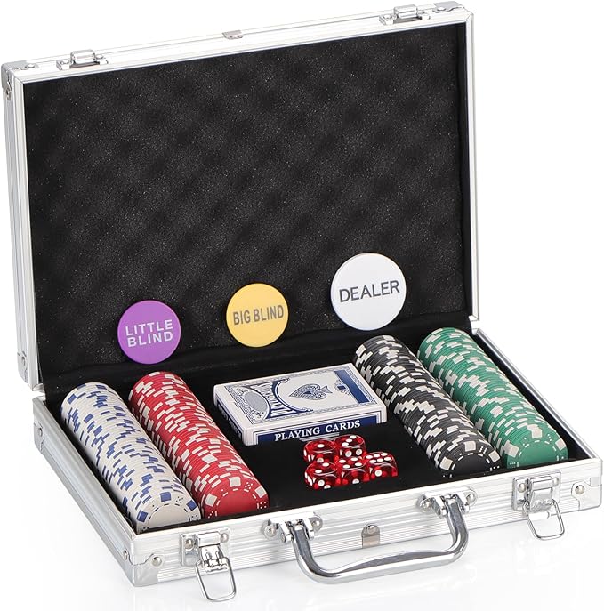 200Pcs Poker Chips Set for Texas Holdem,Blackjack, Tournaments with Aluminum Case,2 Decks of Cards