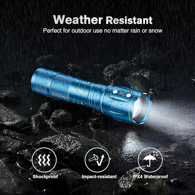 RECHOO LED Flashlight 2 Pack Blue, Tactical Flashlights High Lumens with 3 Modes, Pocket Small