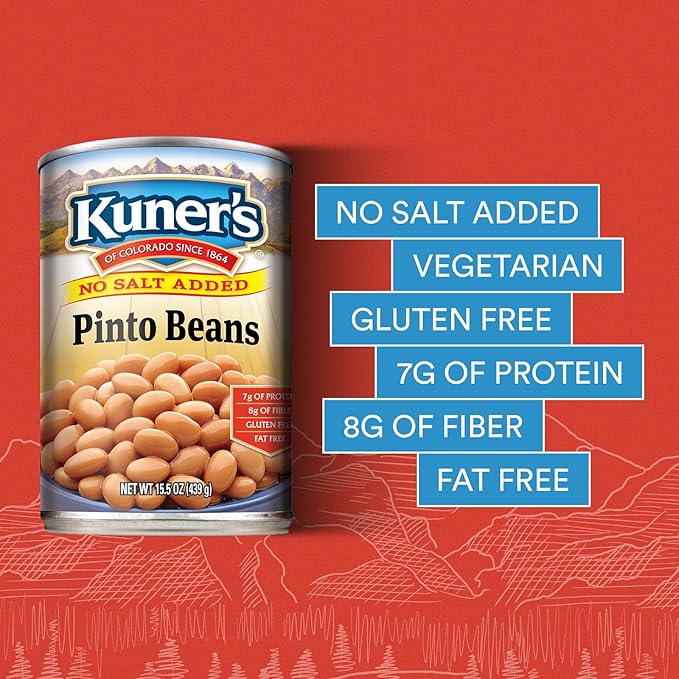 Kuner?™s No Salt Added Canned Pinto Beans, Plant Protein and Fiber, Gluten Free, Vegan, Fat Free