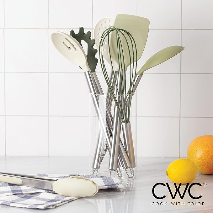 COOK WITH COLOR Silicone Cooking Utensils, Kitchen Utensil Set, Easy to Clean Silicone Kitchen