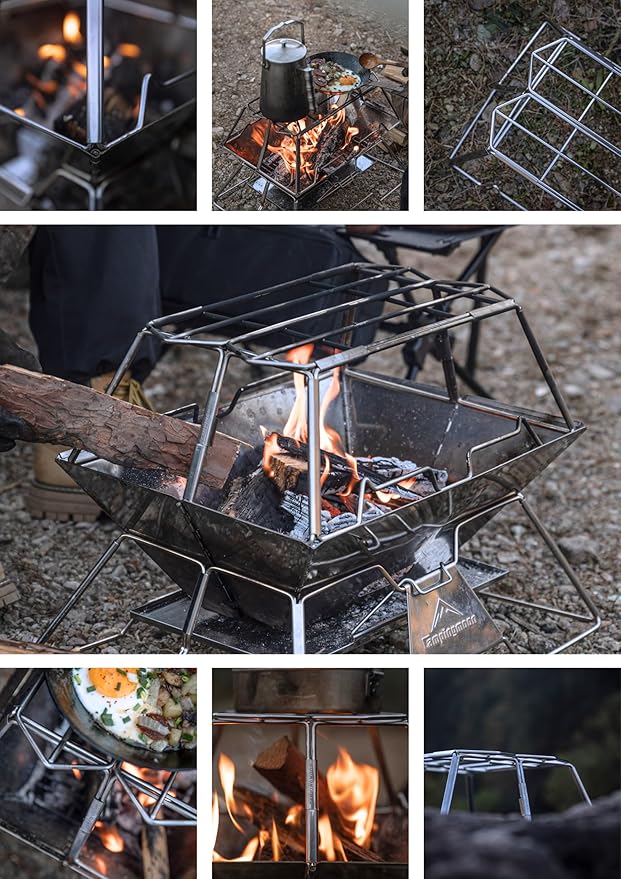 CAMPINGMOON Collapsable Cooking Stand Trivat Stainless Steel for Campfire Open Fire Camping Outdoor