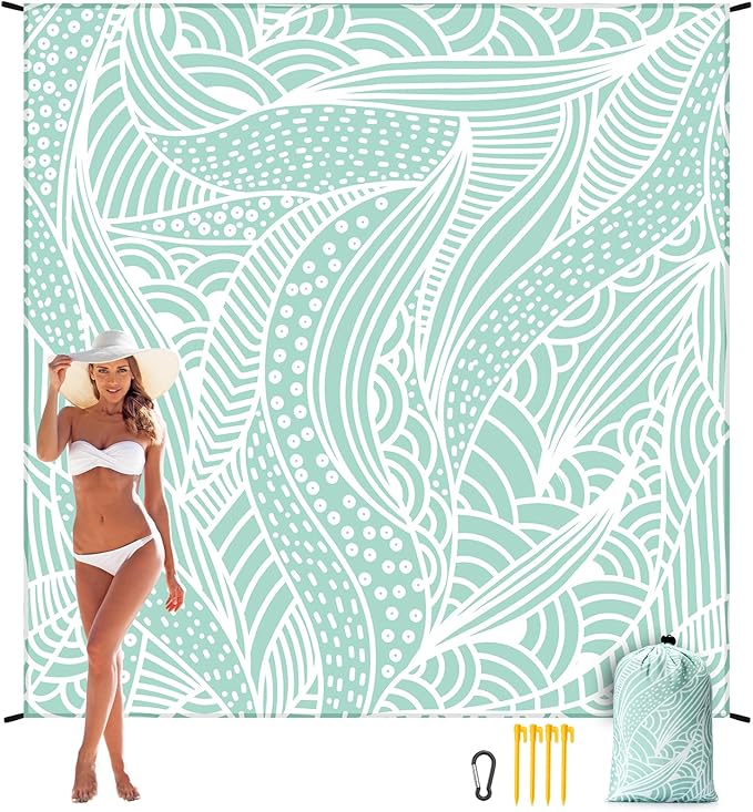 Beach Blanket Waterproof Sandproof Beach Mat 79" X 83"/10'x9'for 2-8 Adults Quick Drying Outdoor