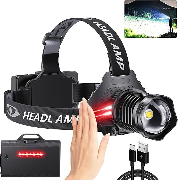 AMAKER LED Rechargeable Headlamp, High Lumens Super Bright with 5 Modes & IPX7 Level Waterproof USB