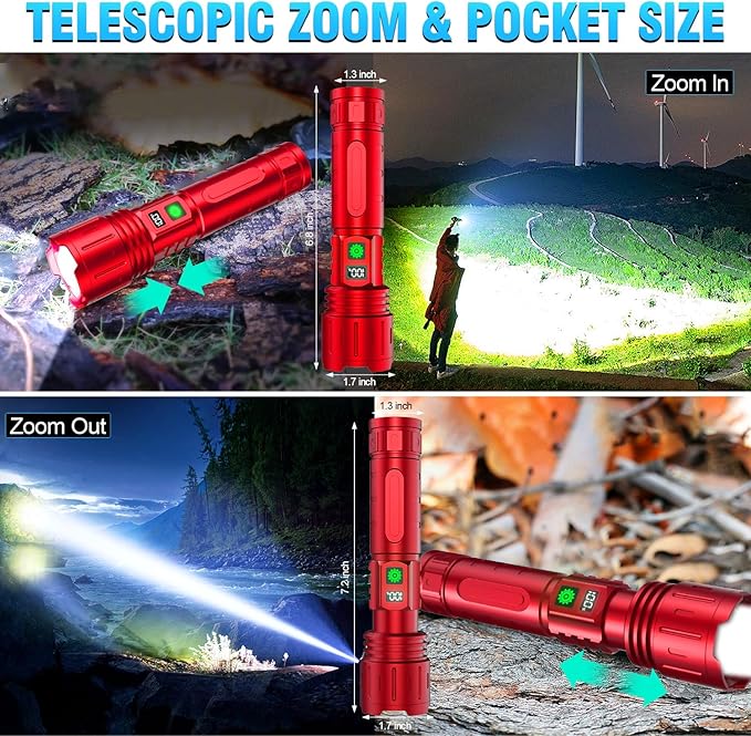 Rechargeable Flashlights High Lumens - 1500 Meters Long Beam Super Bright LED Flash Light with