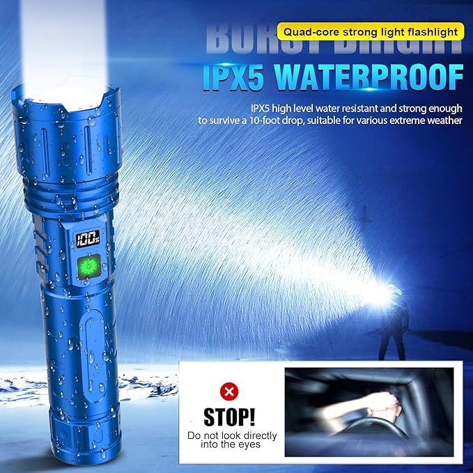 Rechargeable Tactical Flashlights High Lumens - 1500 Meters Long Beam Super Bright LED Flash Light