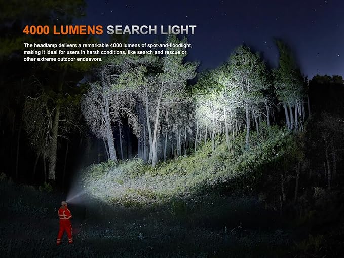 Fenix HP35R SAR 4000 Lumen USB-C Rechargeable Headlamp, with Spotlight and Floodlight and Flame