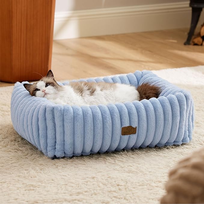 Bedsure Washable Dog Bed for Medium Dogs - Cute Furry Puppy Beds, Rectangle Orthopedic Corduroy
