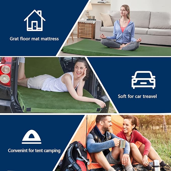 CYMULA CertiPUR-US Memory Foam Camping Mattress Pad, Portable Foam Sleeping Pad for Camping, Roll