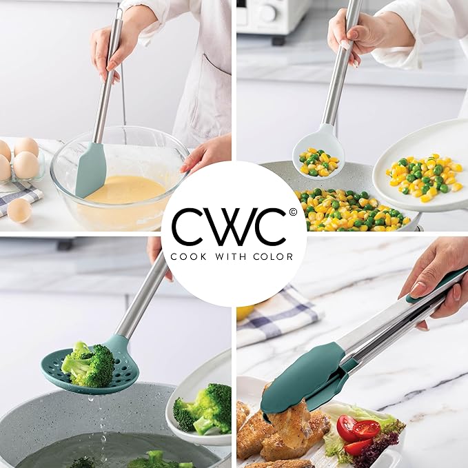 COOK WITH COLOR Silicone Cooking Utensils, Kitchen Utensil Set, Easy to Clean Silicone Kitchen