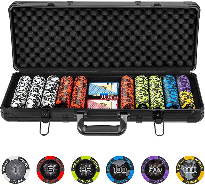 Goplus Poker Chip Set, 300 PCS/500 PCS 14 Gram Clay Poker Chips w/ Aluminum Case, Card Decks