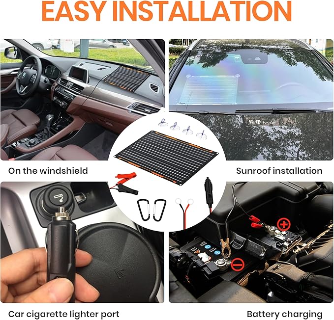 FlexSolar 20W 12V Solar Panel Battery Charger Maintainer Kits Trickle Charger with Built-in Charge