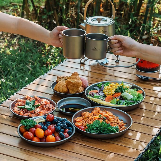Boundless Voyage Titanium Camping Plate Dishes Saucer Lightweight Round Dinnerware Set Stackable