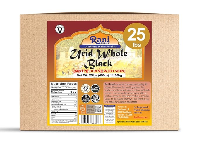 Rani Urid/Urad Whole Black (Matpe Beans with Skin) Indian Lentils 400oz (25lbs) 11.36kg Bulk Box ~