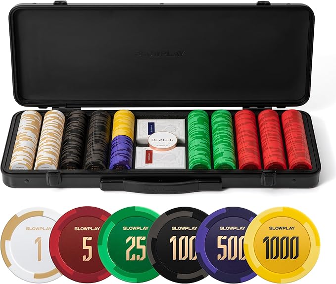 SLOWPLAY Godel 14g Clay Poker Chips Set for Texas Hold?™em, 500 PCS [with Numbered Values] Features